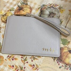 Elegant Mrs. Light Gray Clutch with Gold Accents